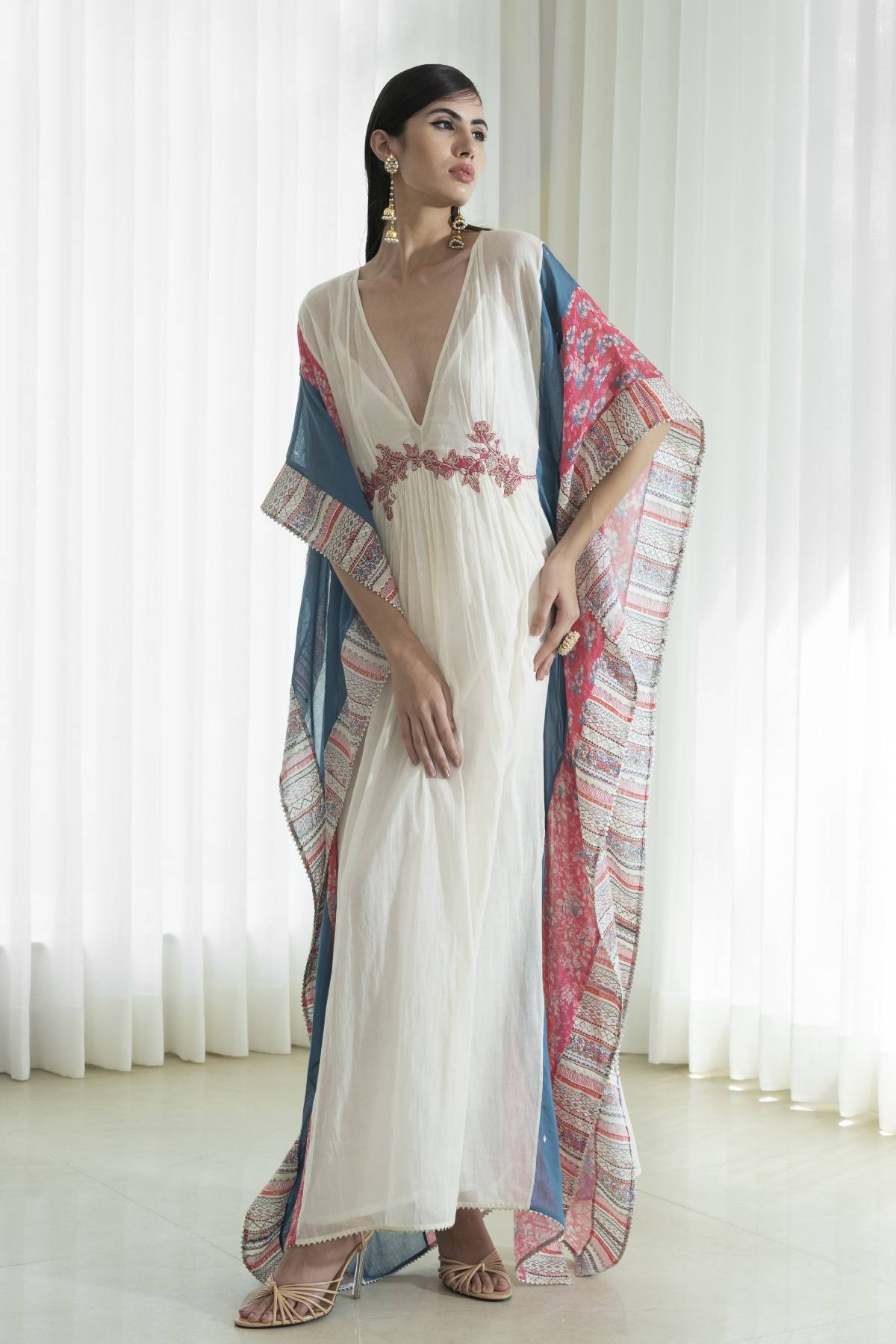 Buy Mulmul Patchwork Kaftan by Mandira Wirk